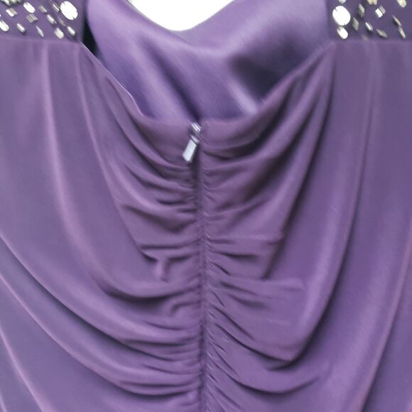 XScape Eggplant Evening Dress 16W Draped Ruched Cocktail Party Wedding Guest - Picture 4 of 13